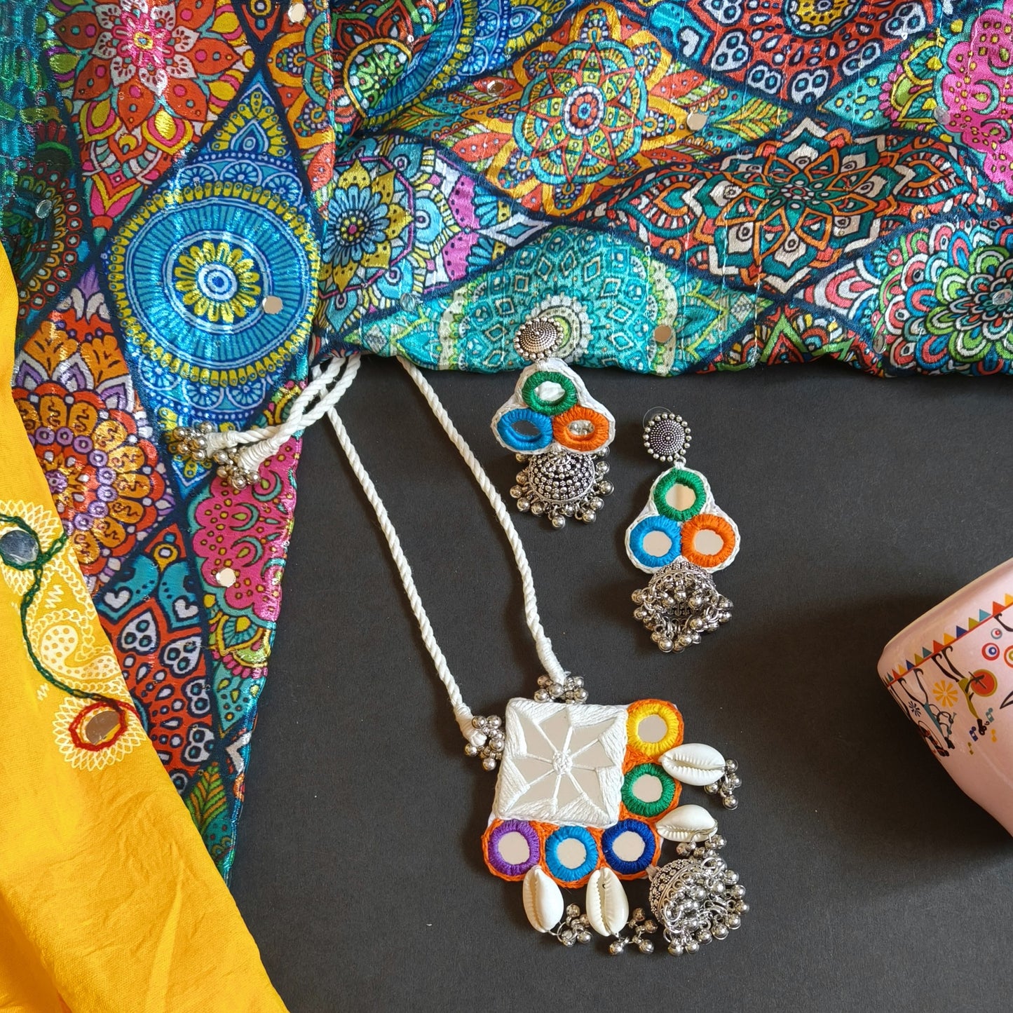 ANAYA MULTI COLOUR SHELL JHUMKA HANGING SET