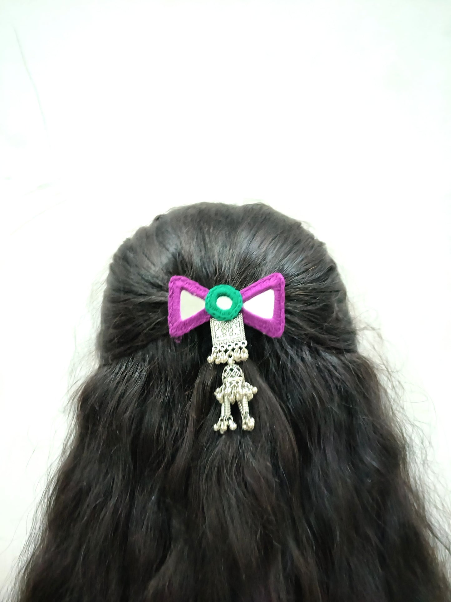 KINJAL PURPLE GREEN WITH CHARMS JHUMKA HAIR PIN