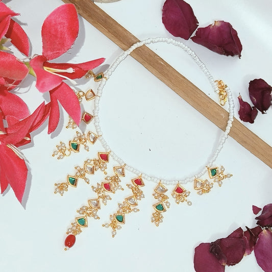 "RANGOLI" Gold Plated Multicolor Layer Kundan studded And Beaded Necklace