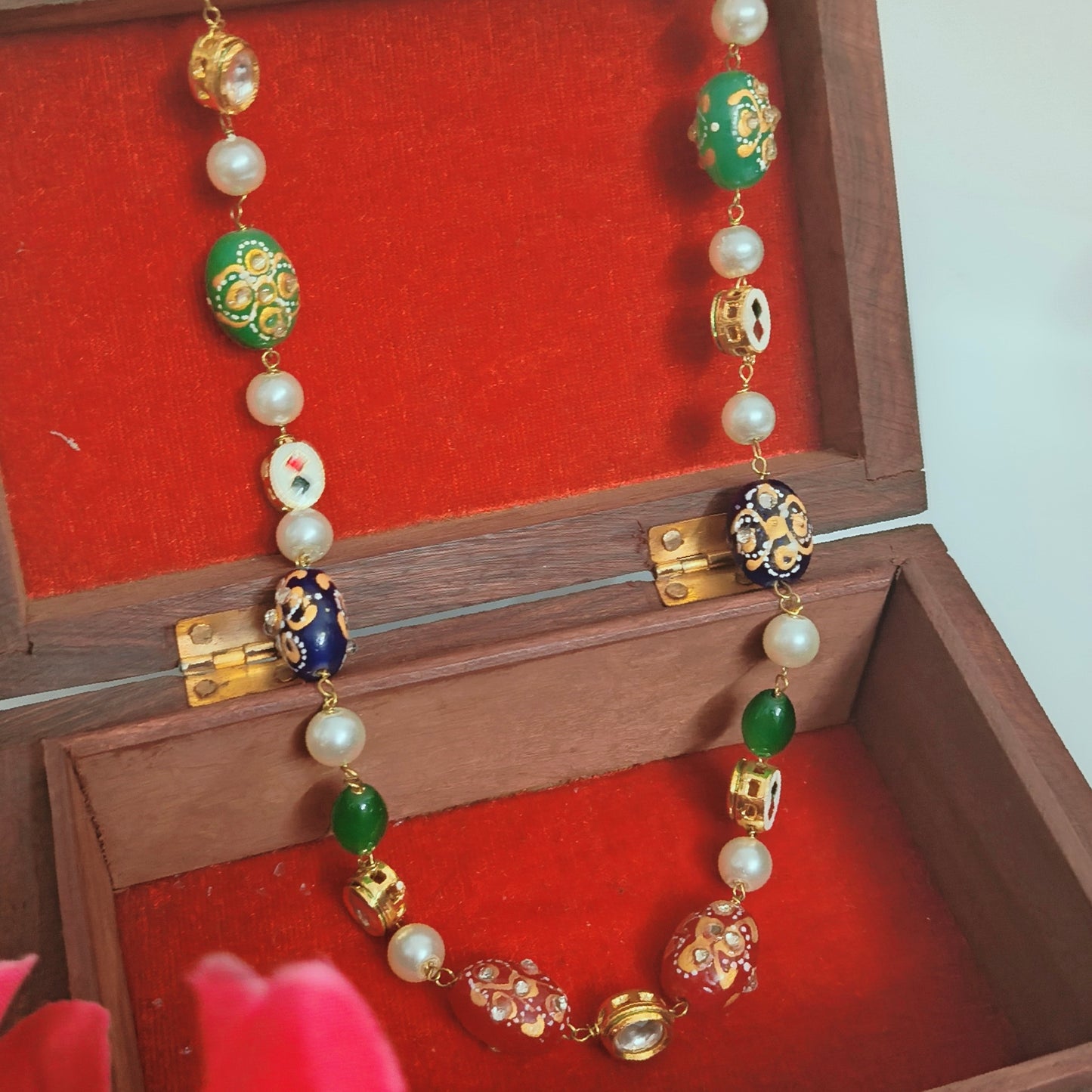 "NAINA"Multicolour Hand-Painted Beads And Pearls Necklace With Kundan Accents
