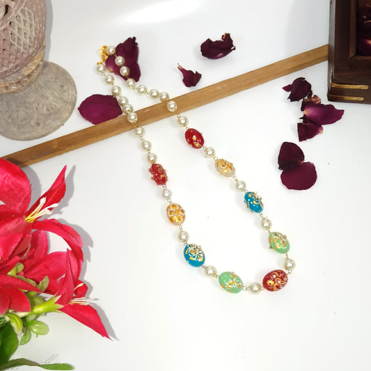 "NAYNA"Multicolour Hand-Painted Beads And Pearls Necklace