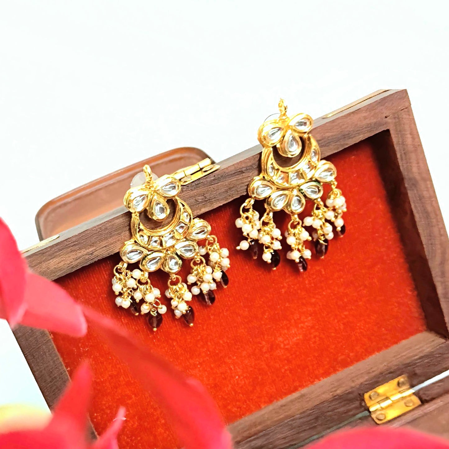 "ANSIKA" Gold Plated Kundan Studed Purple Beaded Chandbali Earrings