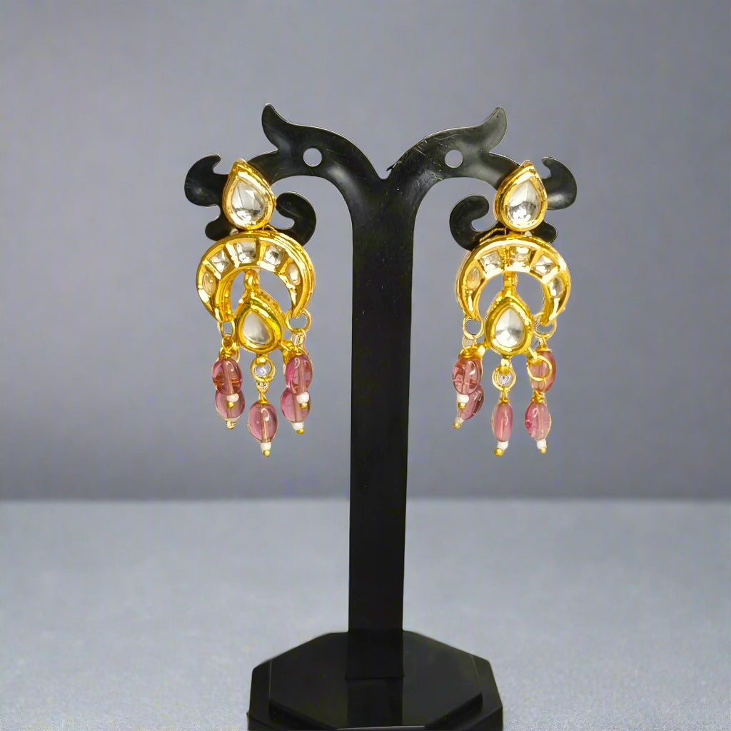"VANSIKA" Kundan Chand Rubi Beaded Drop Earrings