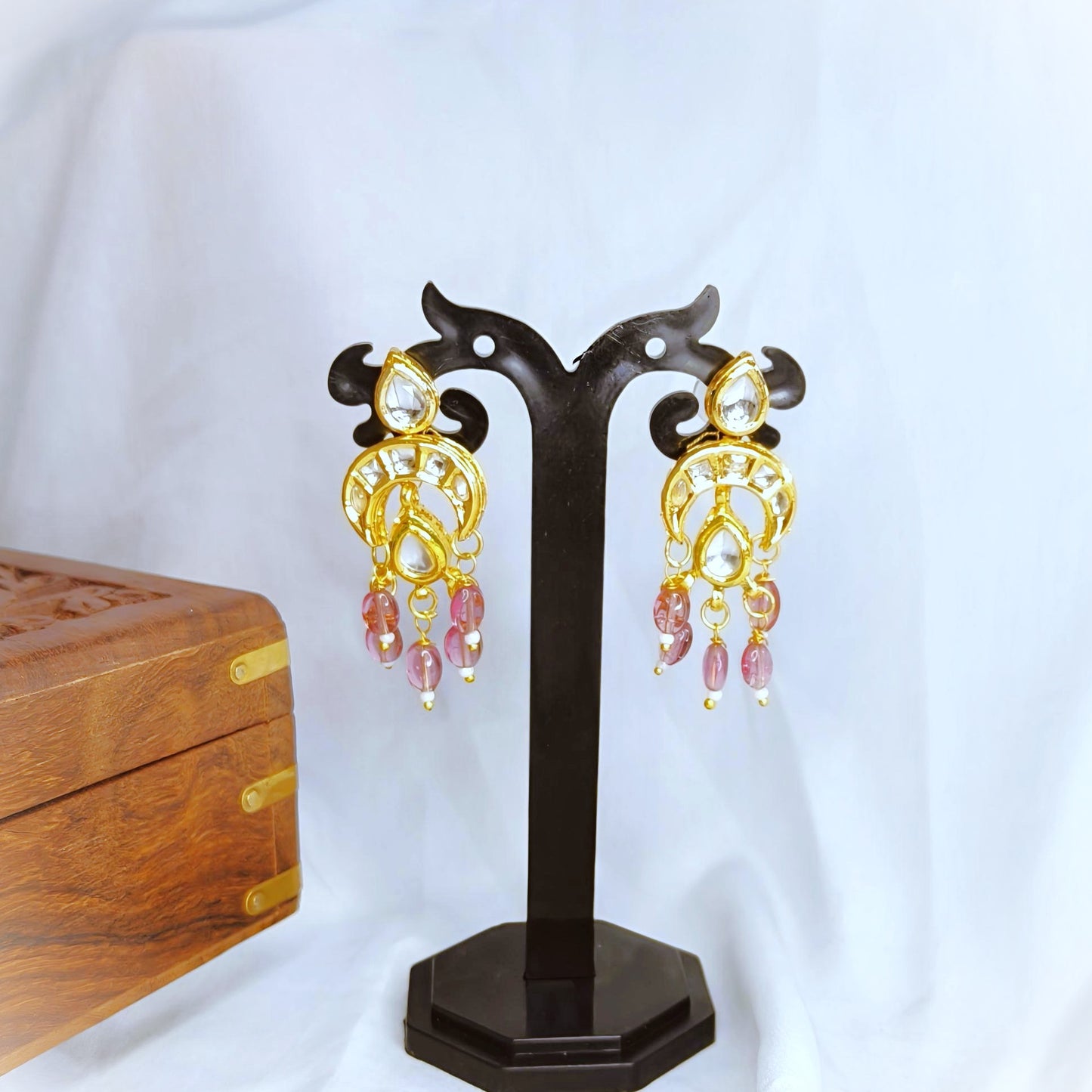 "VANSIKA" Kundan Chand Rubi Beaded Drop Earrings