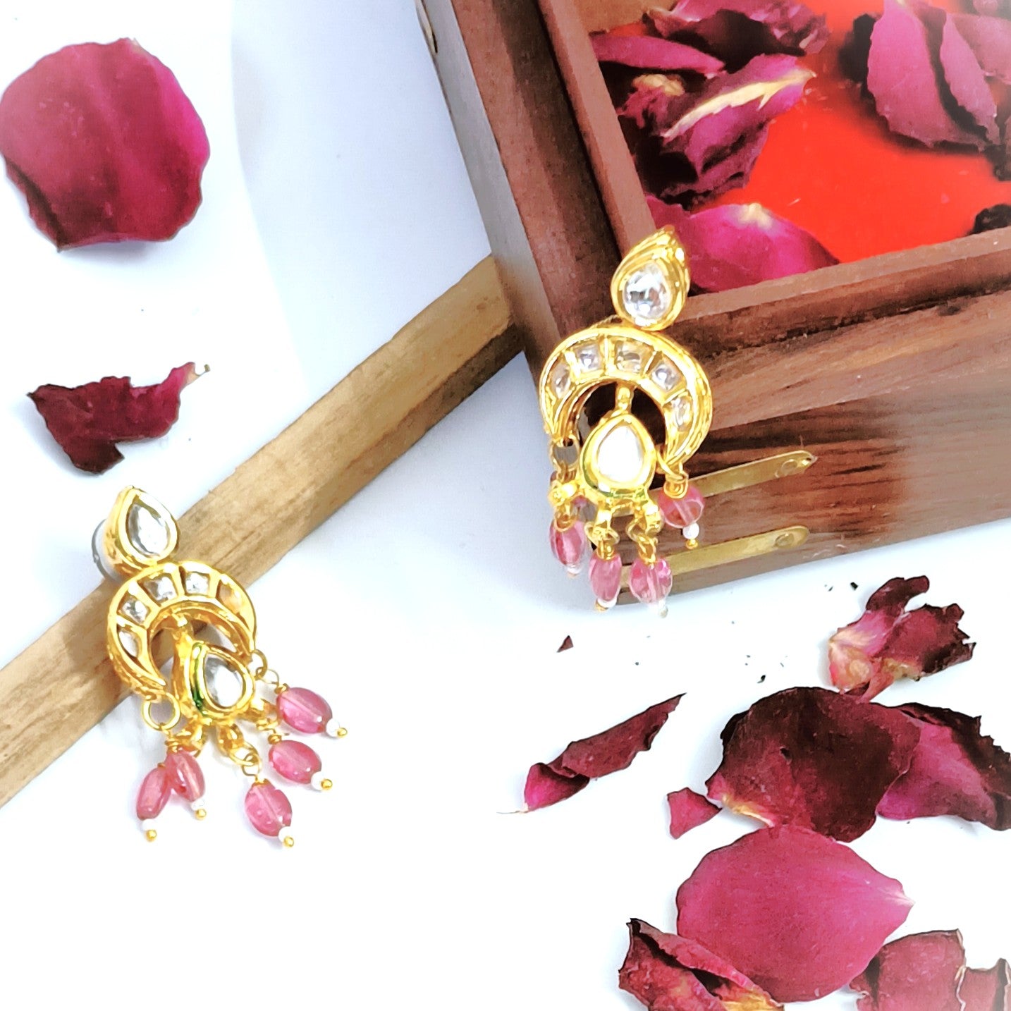 "VANSIKA" Kundan Chand Rubi Beaded Drop Earrings