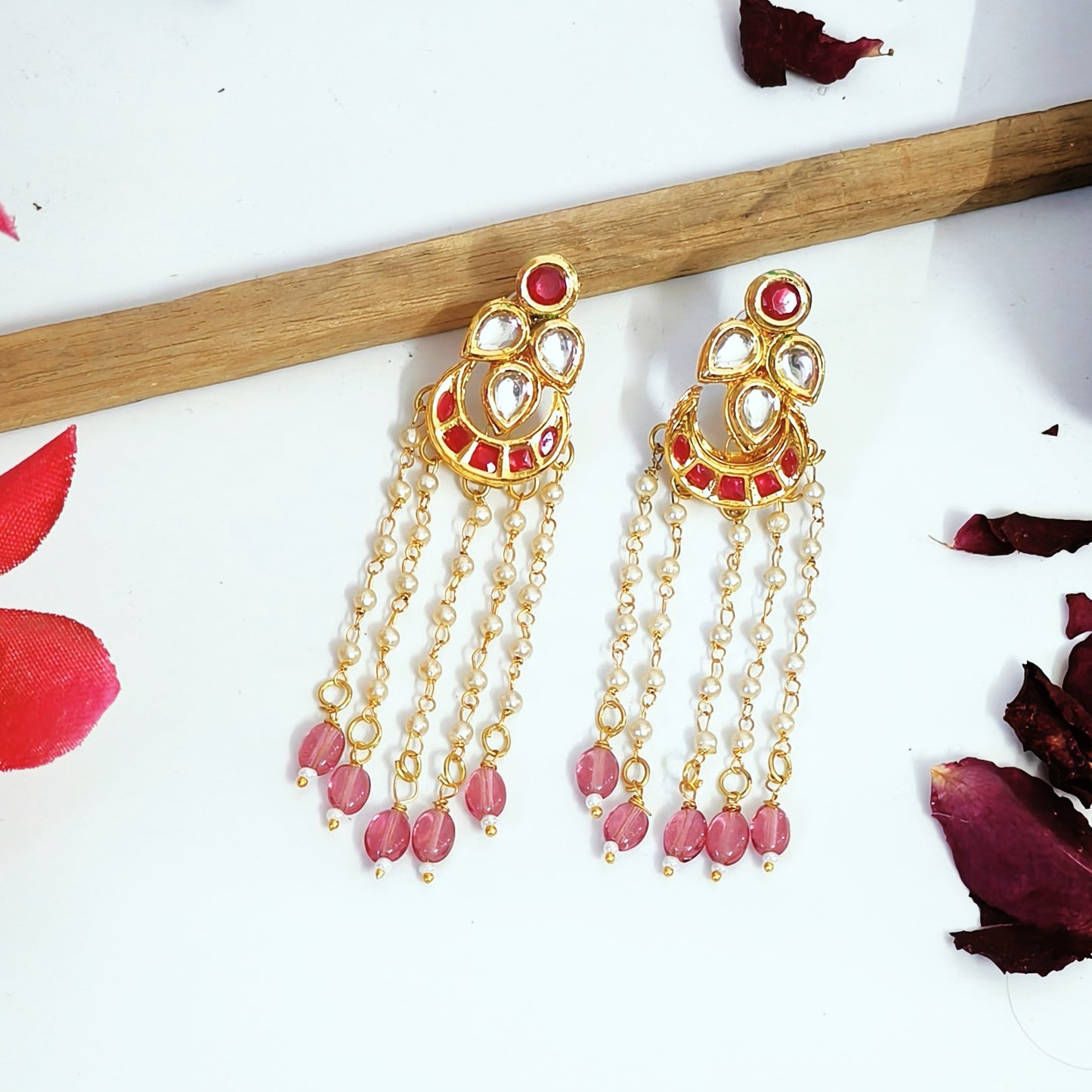 "VASUDHA" Rubi Kundan Chand Pearl Chian with Rubi Beaded Earrings