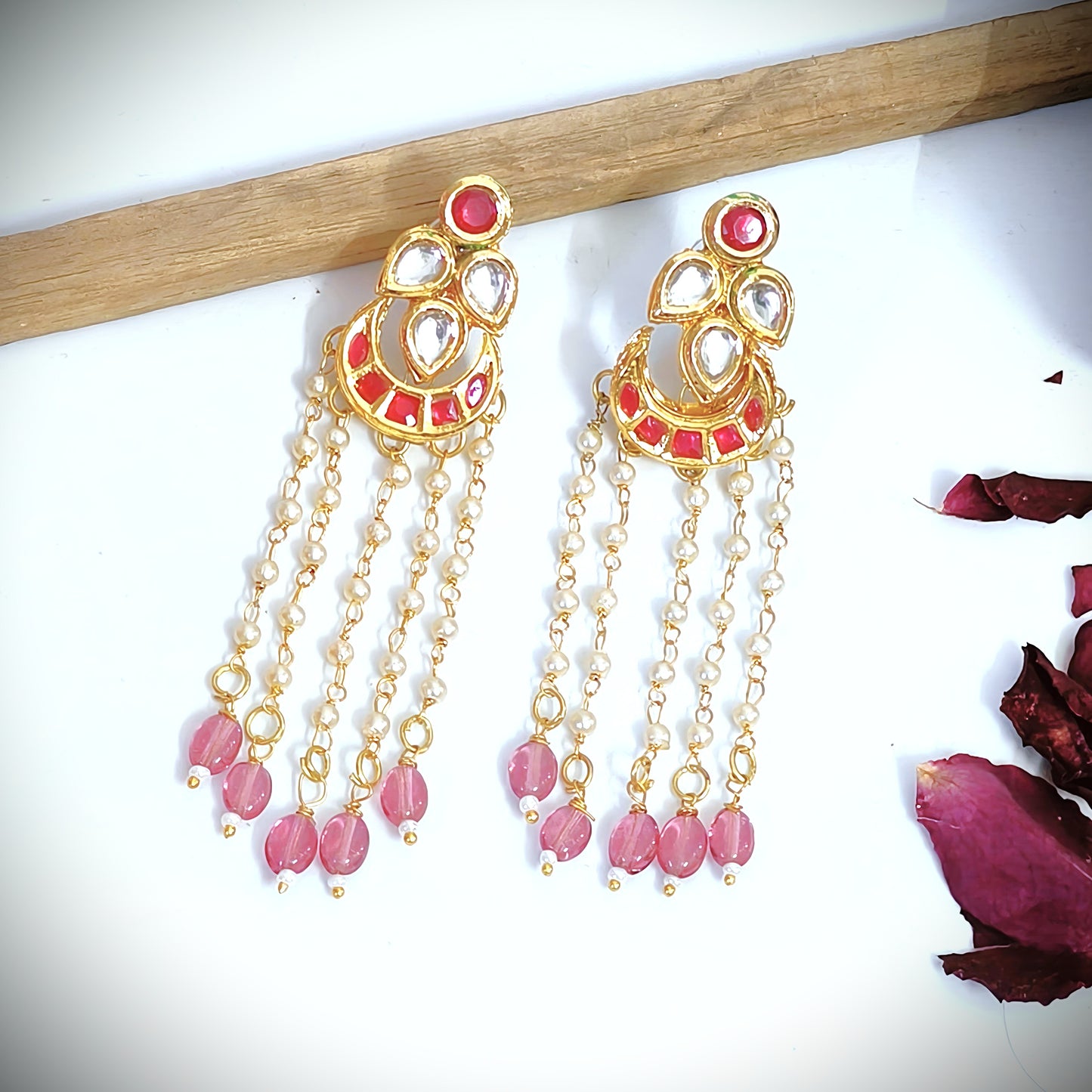 "VASUDHA" Rubi Kundan Chand Pearl Chian with Rubi Beaded Earrings