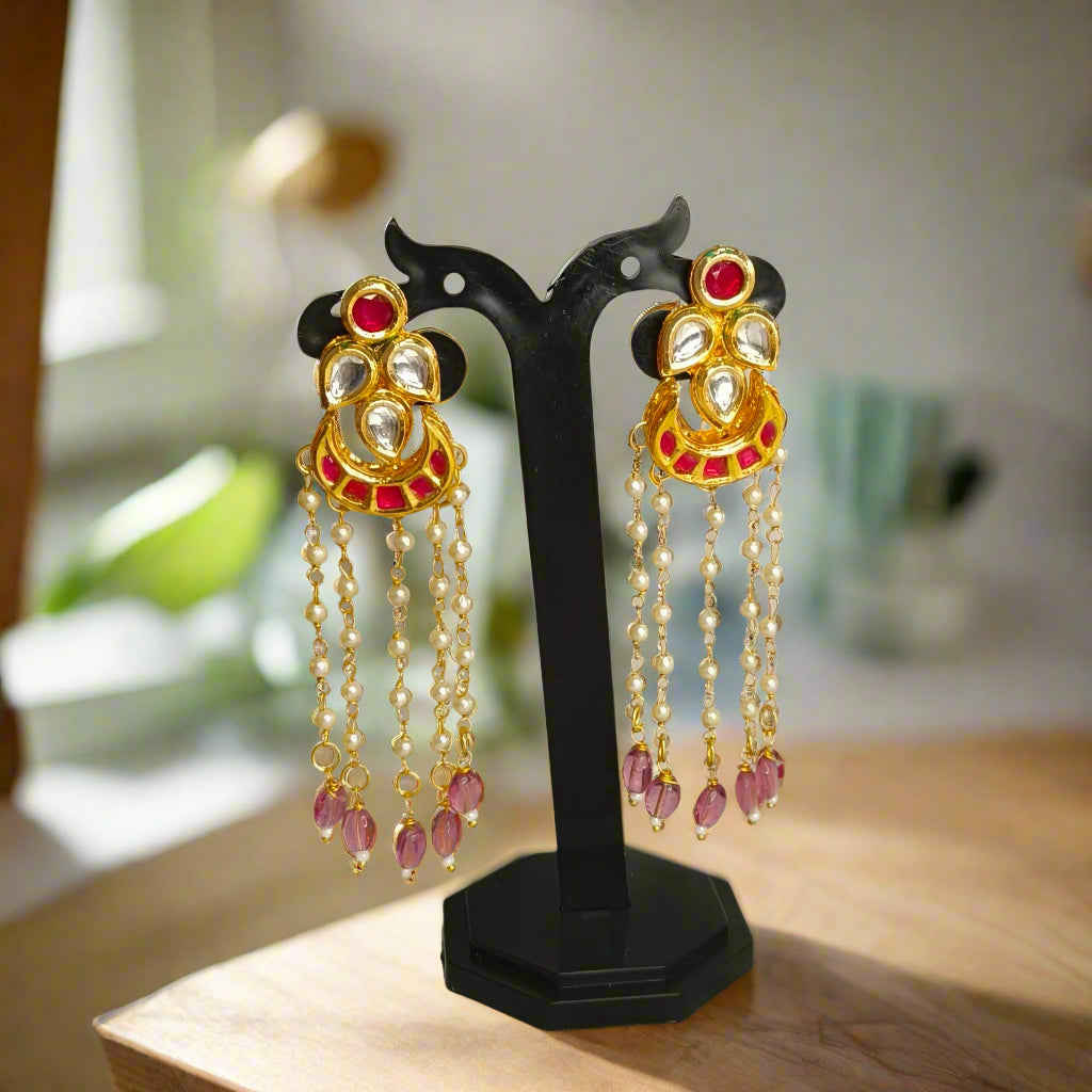 "VASUDHA" Rubi Kundan Chand Pearl Chian with Rubi Beaded Earrings