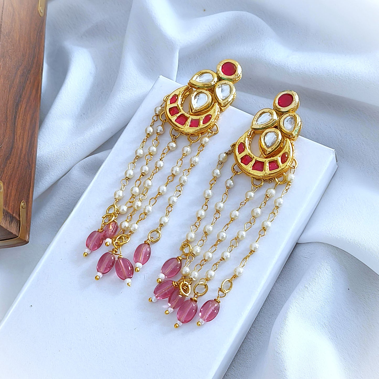 "VASUDHA" Rubi Kundan Chand Pearl Chian with Rubi Beaded Earrings