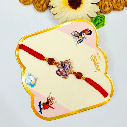 GANPATI RED KNOTTED KIDS RAKHI