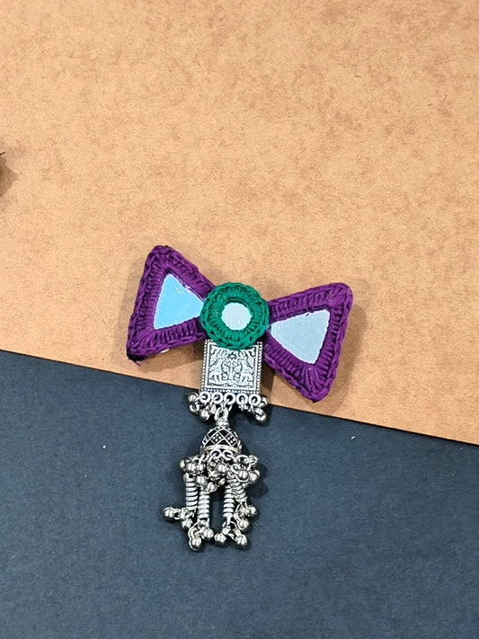 KINJAL PURPLE GREEN WITH CHARMS JHUMKA HAIR PIN