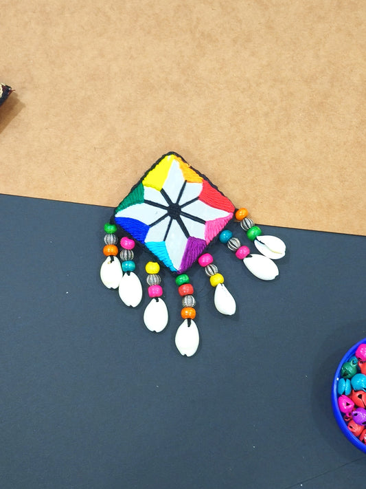 MAYURI RAINBOW THREAD HAIR PIN WITH CENTER MIRROR ,BEADS & SHELLS