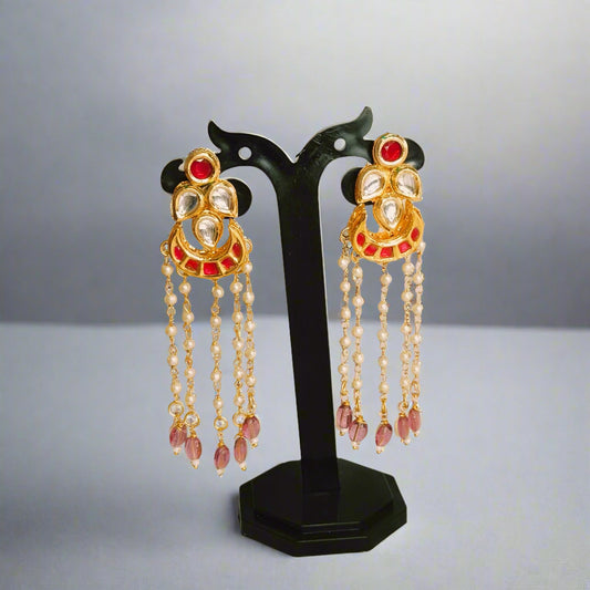 "VASUDHA" Rubi Kundan Chand Pearl Chian with Rubi Beaded Earrings